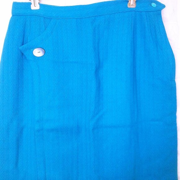 Vintage 60s Wiggle Pencil Skirt Lady-L(12) Union Wool Asymmetrical Kick Pleat - Picture 5 of 11